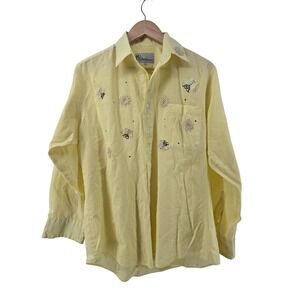 MiLi designs Button Up Shirt Womens Small Yellow Gingham Embroidered Butterfly S